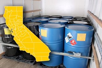 hazardous waste drums in a truck in california
